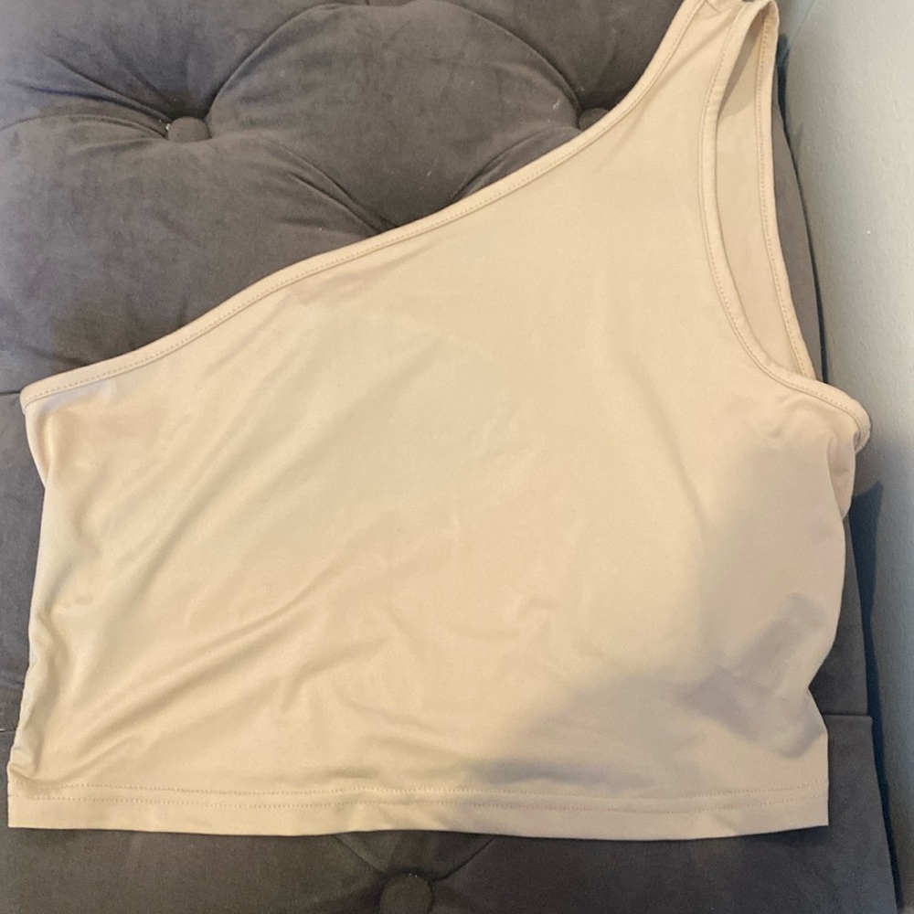Medium, Nude, Off The Shoulder, Cropped Tank Top
